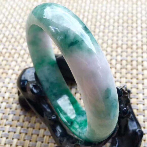 57mm Certified Type A Jadeite Bangle Grade A Vibrant Green Floating Flower Jade - Picture 8 of 12